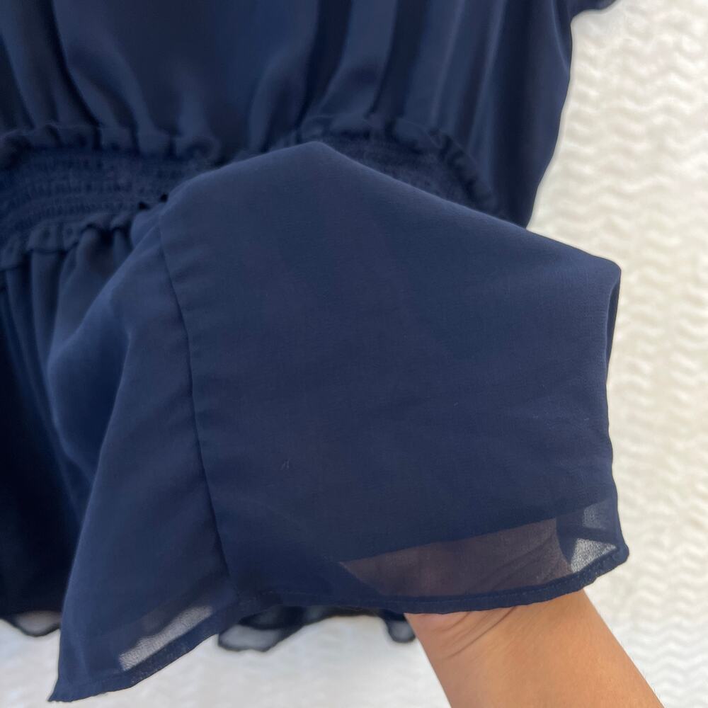 City Chic Blue Peplum Flowy Sheer Long Sleeve V Neck Blouse Top Womens Sz XXL 24 - Picture 6 of 11